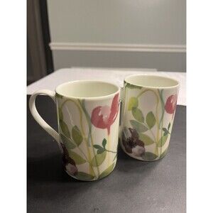 Pair of Portmeirion Ceramic Water Garden Floral 12oz Coffee Cup Mug